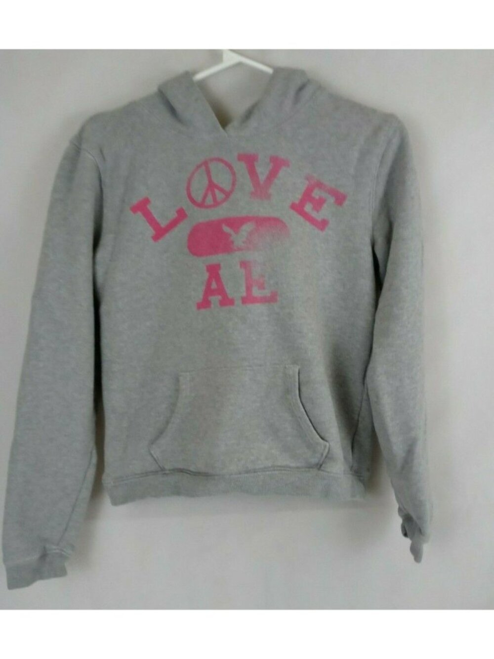 American Eagle Gray & Pink Love Pullover Hoodie Youth Size S/P